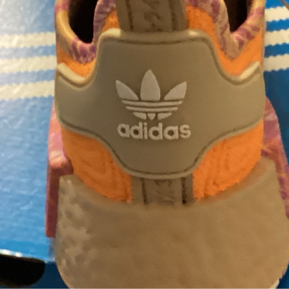 Adidas Beige Sneakers with Orange and Purple Accents